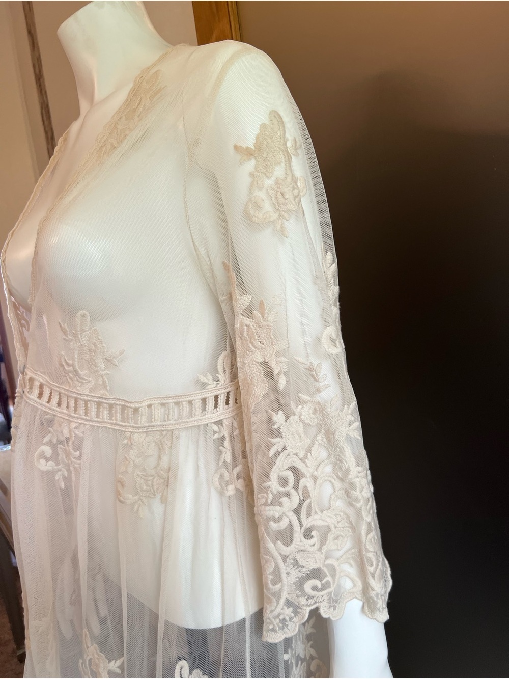 Torrid Mesh Embroidered Duster Kimono Ivory 00 M L 10 - Picture 5 of 15